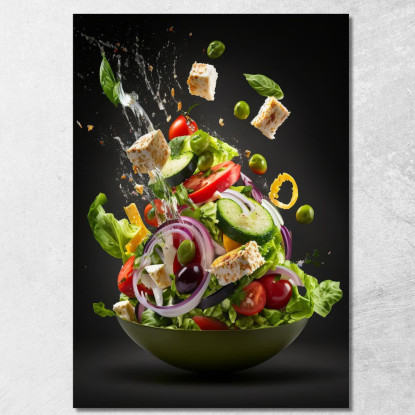 Quadro Moderno Insalata Greca Con Ingredienti In Volo foo72 quadro stampato su tela