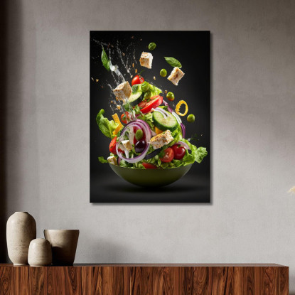 Quadro Moderno Insalata Greca Con Ingredienti In Volo foo72 quadro stampato su tela
