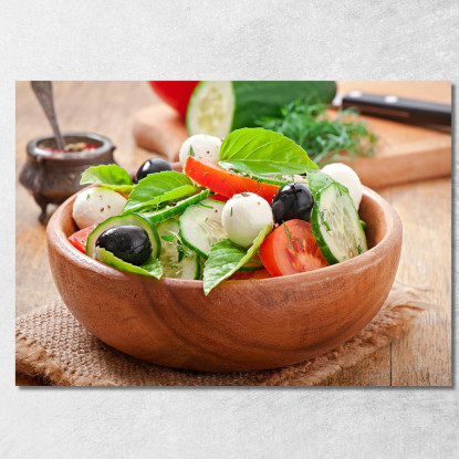 Quadro Moderno Insalata Mediterranea Con Mozzarella Olive Pomodori E Basilico foo73 quadro stampato su tela