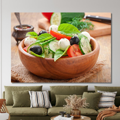 Quadro Moderno Insalata Mediterranea Con Mozzarella Olive Pomodori E Basilico foo73 quadro stampato su tela