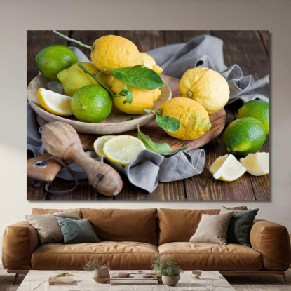 Quadro Moderno Limoni E Lime Freschi Su Un Tavolo Rustico foo76 quadro stampato su tela
