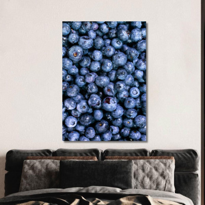 Quadro Moderno Mirtilli Freschi Con Gocce D'Acqua In Primo Piano foo81 quadro stampato su tela