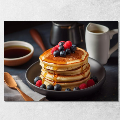 Quadro Moderno Pancakes Soffici Con Frutti Di Bosco E Sciroppo D'Acero foo88 quadro stampato su tela