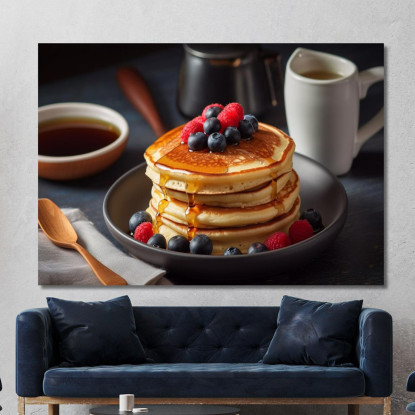 Quadro Moderno Pancakes Soffici Con Frutti Di Bosco E Sciroppo D'Acero foo88 quadro stampato su tela