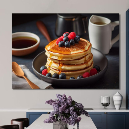 Quadro Moderno Pancakes Soffici Con Frutti Di Bosco E Sciroppo D'Acero foo88 quadro stampato su tela