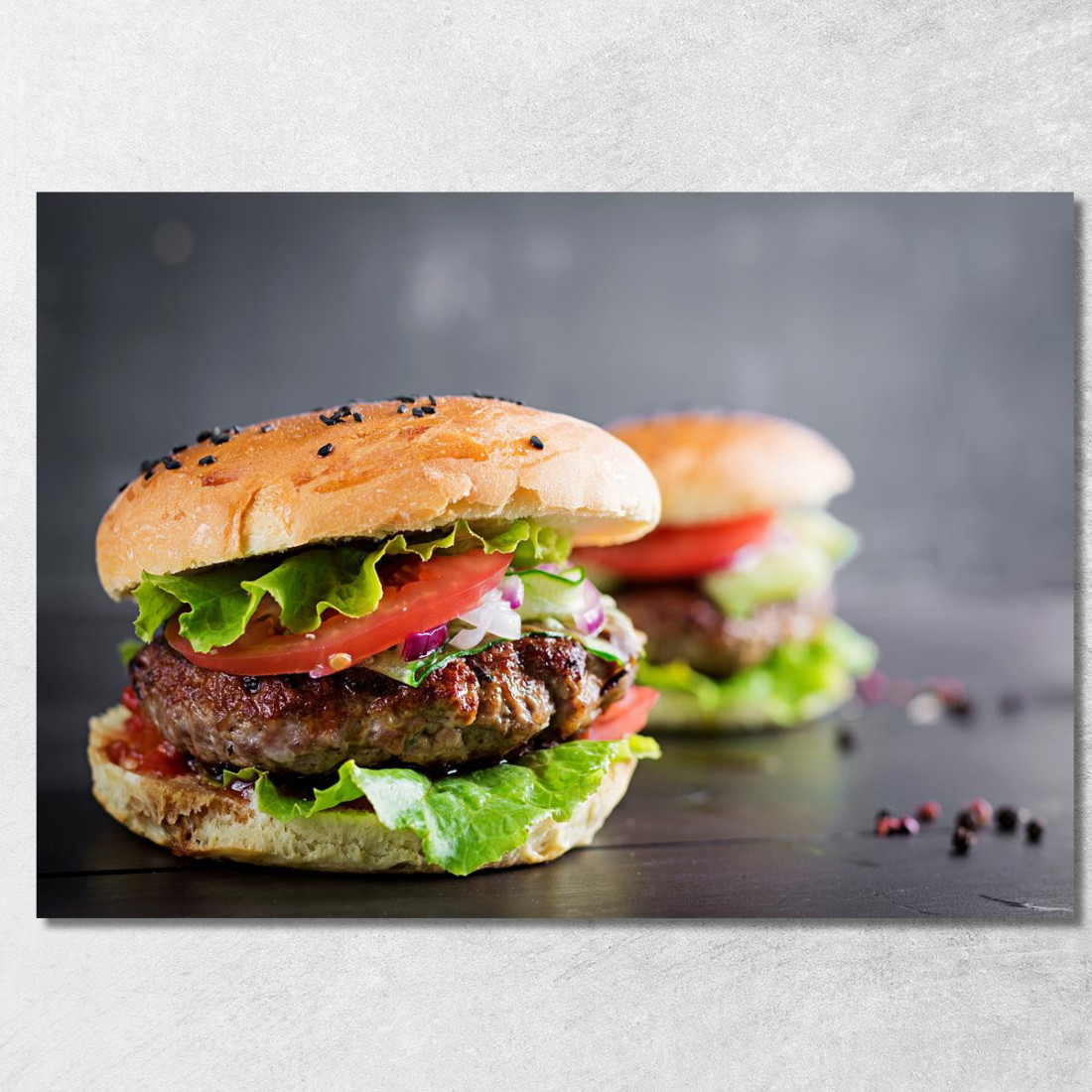 Quadro Moderno Panino Gourmet Con Carne Alla Griglia E Verdure Fresche foo89 quadro stampato su tela