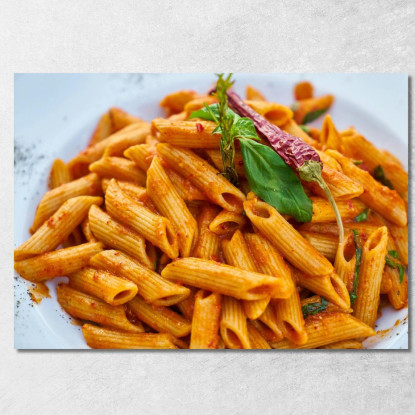 Quadro Moderno Penne All'Arrabbiata Con Peperoncino E Basilico foo90 quadro stampato su tela