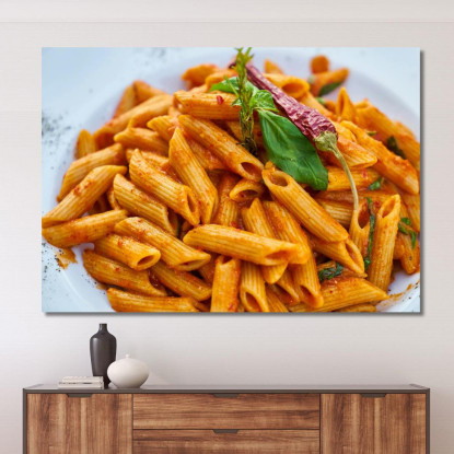 Quadro Moderno Penne All'Arrabbiata Con Peperoncino E Basilico foo90 quadro stampato su tela