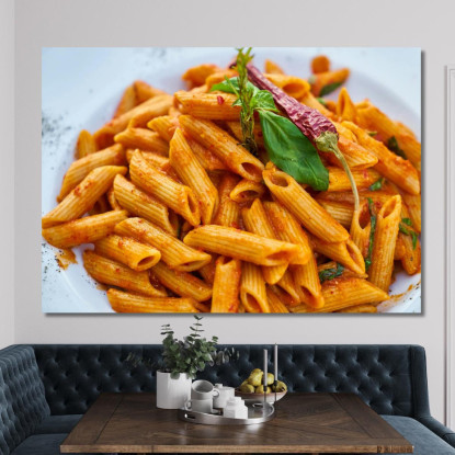 Quadro Moderno Penne All'Arrabbiata Con Peperoncino E Basilico foo90 quadro stampato su tela