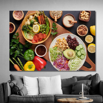 Quadro Moderno Piatto Vegetariano Con Verdure Fresche Legumi E Frutta Secca foo92 quadro stampato su tela