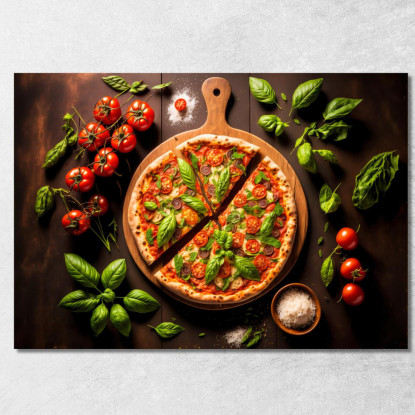 Quadro Moderno Pizza Margherita Con Basilico Fresco E Pomodorini foo94 quadro stampato su tela