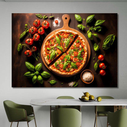 Quadro Moderno Pizza Margherita Con Basilico Fresco E Pomodorini foo94 quadro stampato su tela
