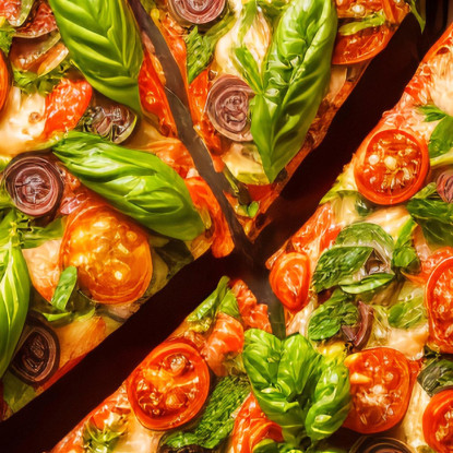 Quadro Moderno Pizza Margherita Con Basilico Fresco E Pomodorini foo94 quadro stampato su tela