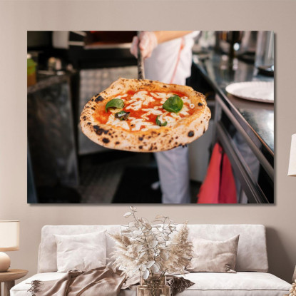 Quadro Moderno Pizza Napoletana Appena Sfornata Con Basilico Fresco E Mozzarella Filante foo95 quadro stampato su tela