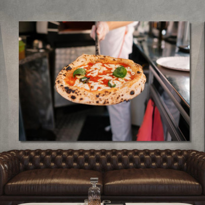 Quadro Moderno Pizza Napoletana Appena Sfornata Con Basilico Fresco E Mozzarella Filante foo95 quadro stampato su tela