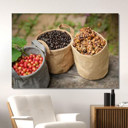 Quadro Moderno Sacchi Di Caffè Con Chicchi In Diverse Fasi Di Lavorazione foo96 quadro stampato su tela