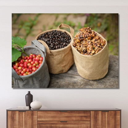 Quadro Moderno Sacchi Di Caffè Con Chicchi In Diverse Fasi Di Lavorazione foo96 quadro stampato su tela