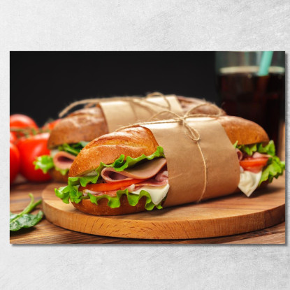 Quadro Moderno Sandwich Gourmet Con Prosciutto E Formaggio Su Pane Croccante foo98 quadro stampato su tela