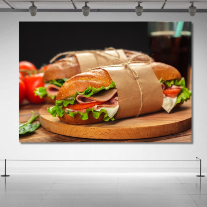 Quadro Moderno Sandwich Gourmet Con Prosciutto E Formaggio Su Pane Croccante foo98 quadro stampato su tela