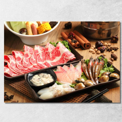 Quadro Moderno Shabu Con Frutti Di Mare E Carne foo100 quadro stampato su tela