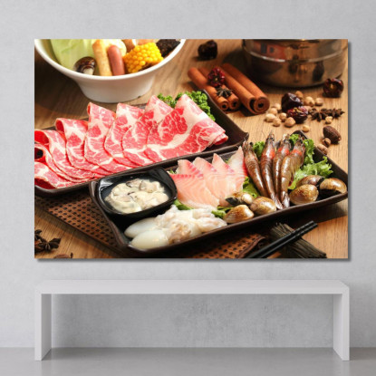 Quadro Moderno Shabu Con Frutti Di Mare E Carne foo100 quadro stampato su tela