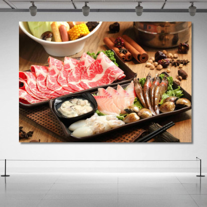 Quadro Moderno Shabu Con Frutti Di Mare E Carne foo100 quadro stampato su tela