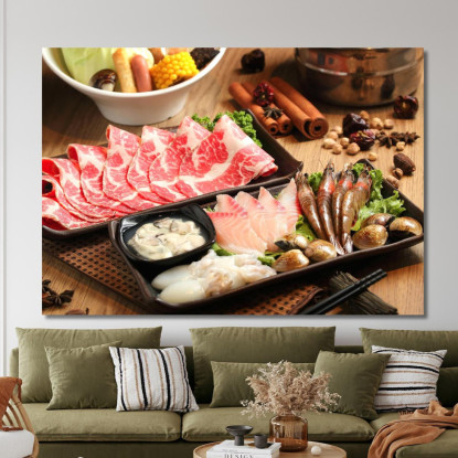 Quadro Moderno Shabu Con Frutti Di Mare E Carne foo100 quadro stampato su tela