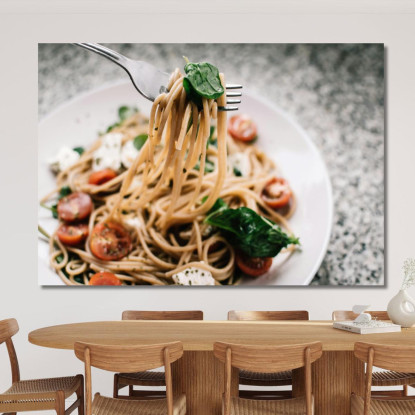Quadro Moderno Spaghetti Integrali Con Pomodorini Basilico E Feta foo104 quadro stampato su tela