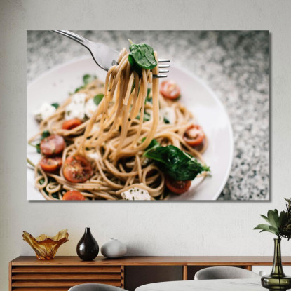 Quadro Moderno Spaghetti Integrali Con Pomodorini Basilico E Feta foo104 quadro stampato su tela