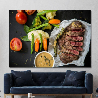 Quadro Moderno Tagliata Di Manzo Al Pepe Verde Con Verdure Mist foo110 quadro stampato su tela