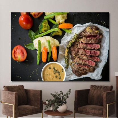 Quadro Moderno Tagliata Di Manzo Al Pepe Verde Con Verdure Mist foo110 quadro stampato su tela