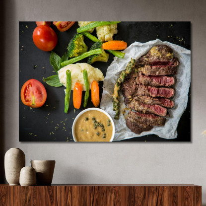 Quadro Moderno Tagliata Di Manzo Al Pepe Verde Con Verdure Mist foo110 quadro stampato su tela
