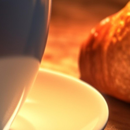 Quadro Moderno Tazza Di Caffè Caldo Con Croissant Su Tavolo Di Legno foo111 quadro stampato su tela