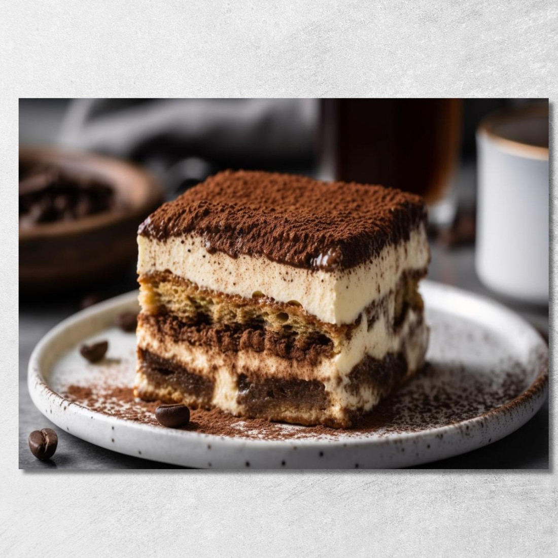 Quadro Moderno Tiramisù Classico Con Caffè E Cacao Servito Su Piatto Rustico foo114 quadro stampato su tela
