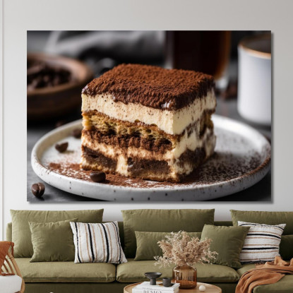 Quadro Moderno Tiramisù Classico Con Caffè E Cacao Servito Su Piatto Rustico foo114 quadro stampato su tela