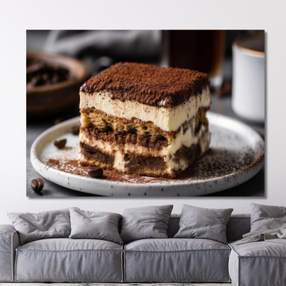 Quadro Moderno Tiramisù Classico Con Caffè E Cacao Servito Su Piatto Rustico foo114 quadro stampato su tela