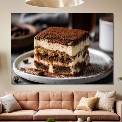Quadro Moderno Tiramisù Classico Con Caffè E Cacao Servito Su Piatto Rustico foo114 quadro stampato su tela
