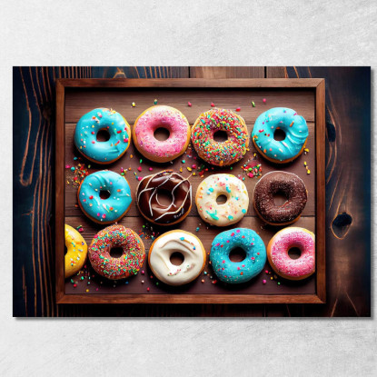 Quadro Moderno Vassoio Di Donuts Colorati Con Glassa E Decorazioni foo117 quadro stampato su tela