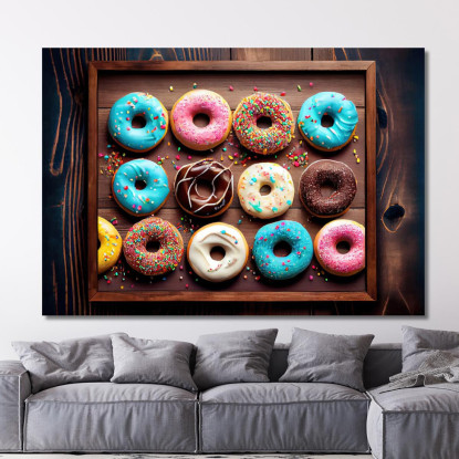 Quadro Moderno Vassoio Di Donuts Colorati Con Glassa E Decorazioni foo117 quadro stampato su tela