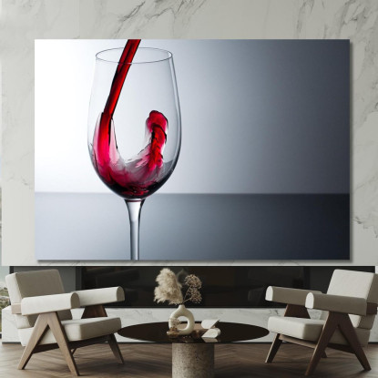 Quadro Moderno Vino Rosso Che Viene Versato In Un Bicchiere Su Sfondo Chiaro foo120 quadro stampato su tela