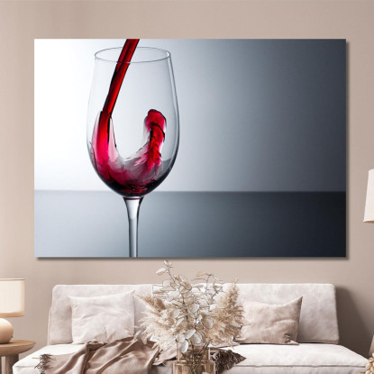 Quadro Moderno Vino Rosso Che Viene Versato In Un Bicchiere Su Sfondo Chiaro foo120 quadro stampato su tela