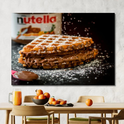 Quadro Moderno Waffle Croccanti Ripieni Di Nutella E Spolverati Con Zucchero A Velo foo125 quadro stampato su tela