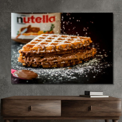 Quadro Moderno Waffle Croccanti Ripieni Di Nutella E Spolverati Con Zucchero A Velo foo125 quadro stampato su tela