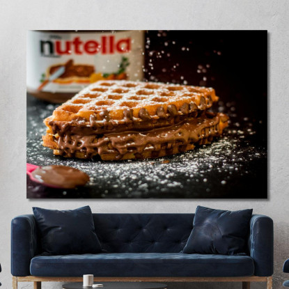 Quadro Moderno Waffle Croccanti Ripieni Di Nutella E Spolverati Con Zucchero A Velo foo125 quadro stampato su tela