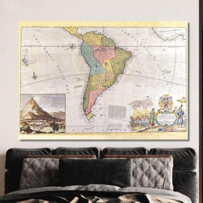 Quadro Mappa Antica Del Sud America Con Dettagli Cartografici Storici map4 quadro stampato su tela