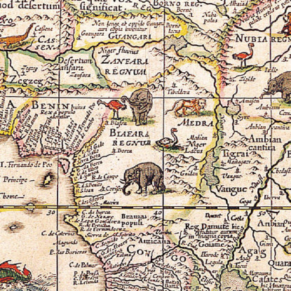 Quadro Mappa Antica Dell'Africa Con Illustrazioni Di Navi E Popolazioni Locali map5 quadro stampato su tela