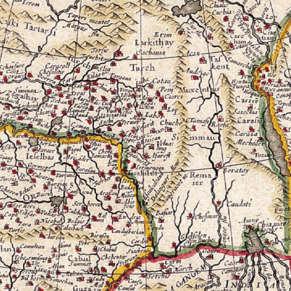 Quadro Mappa Antica Dell'Asia Con Bordatura Decorativa E Stile Rinascimentale map6 quadro stampato su tela