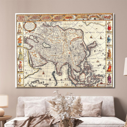 Quadro Mappa Antica Dell'Asia Con Illustrazioni Di Culture E Popolazioni Storiche map7 quadro stampato su tela