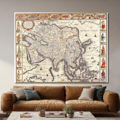 Quadro Mappa Antica Dell'Asia Con Illustrazioni Di Culture E Popolazioni Storiche map7 quadro stampato su tela
