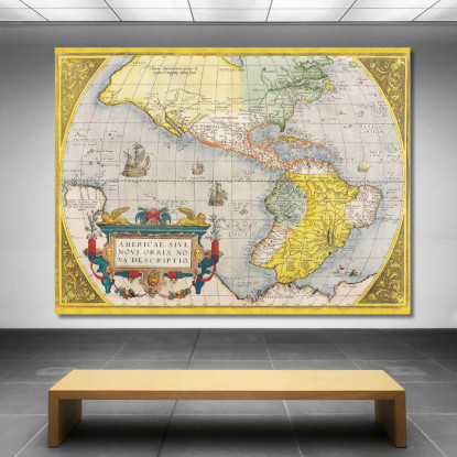 Quadro Mappa Antica Delle Americhe Con Rappresentazione Storica E Elementi Artistici map9 quadro stampato su tela
